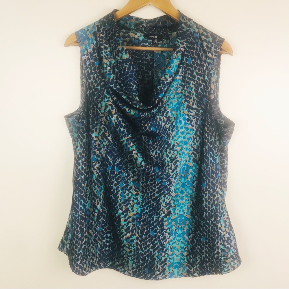 Apt. 9 Teal and Navy Sleeveless Drape Neck Blouse